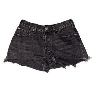 Levis 501 Shorts W27 Black High Waisted Cut Off Denim Frayed Hem Grunge Festival